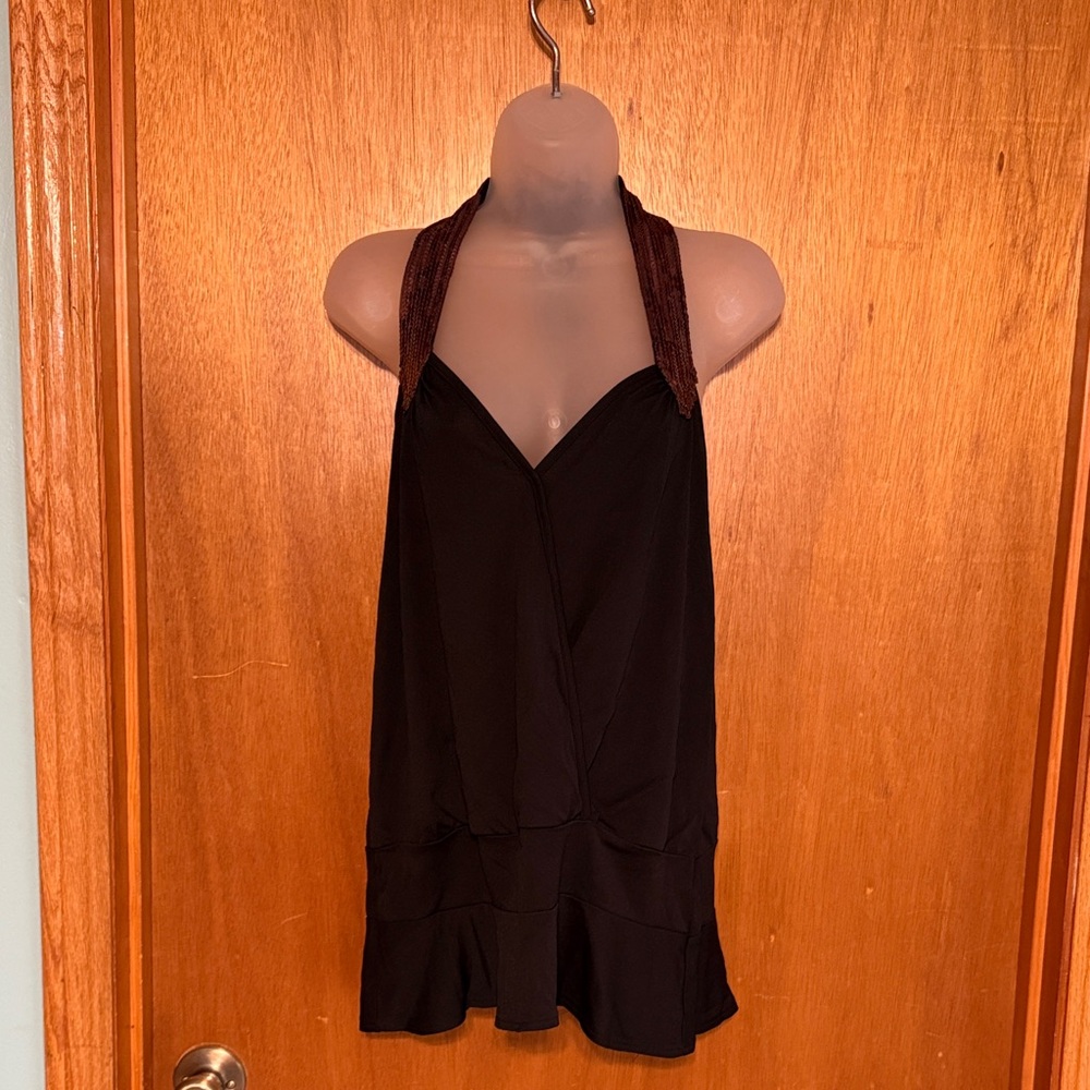 Moda International Black Camisole Brown Sequin Straps S